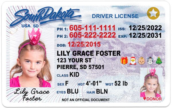 south dakota kid driver license wg