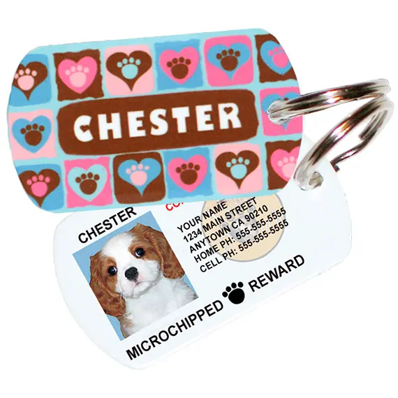 paws on hearts blue pet id tag
