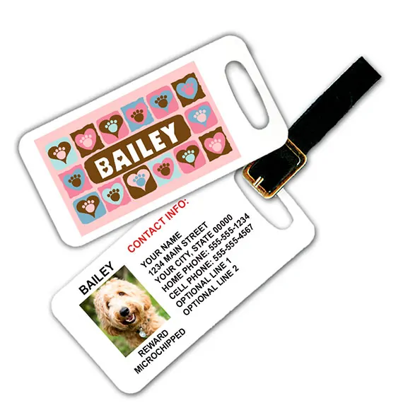 paws on hearts pet luggage tag