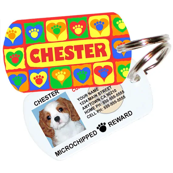 paws on hearts red pet id tag