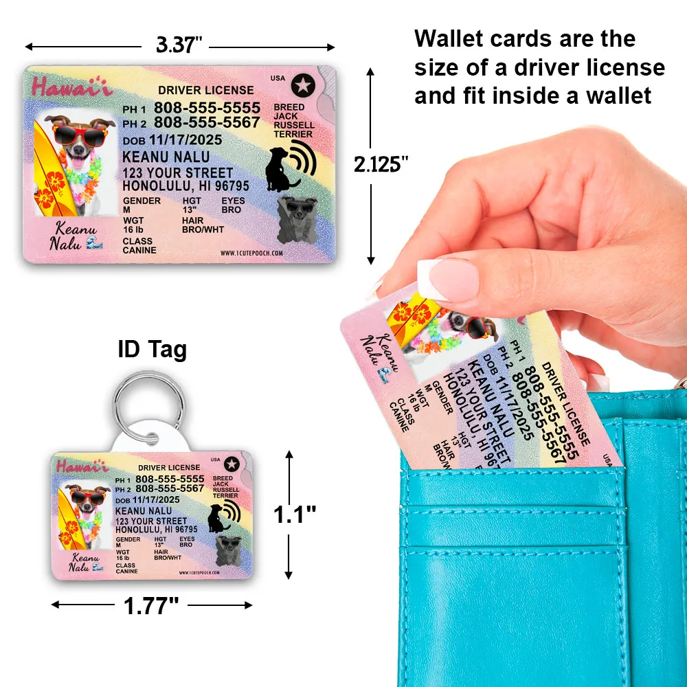 Hawaii2 Driver License ID Tag and Wallet Card sizes