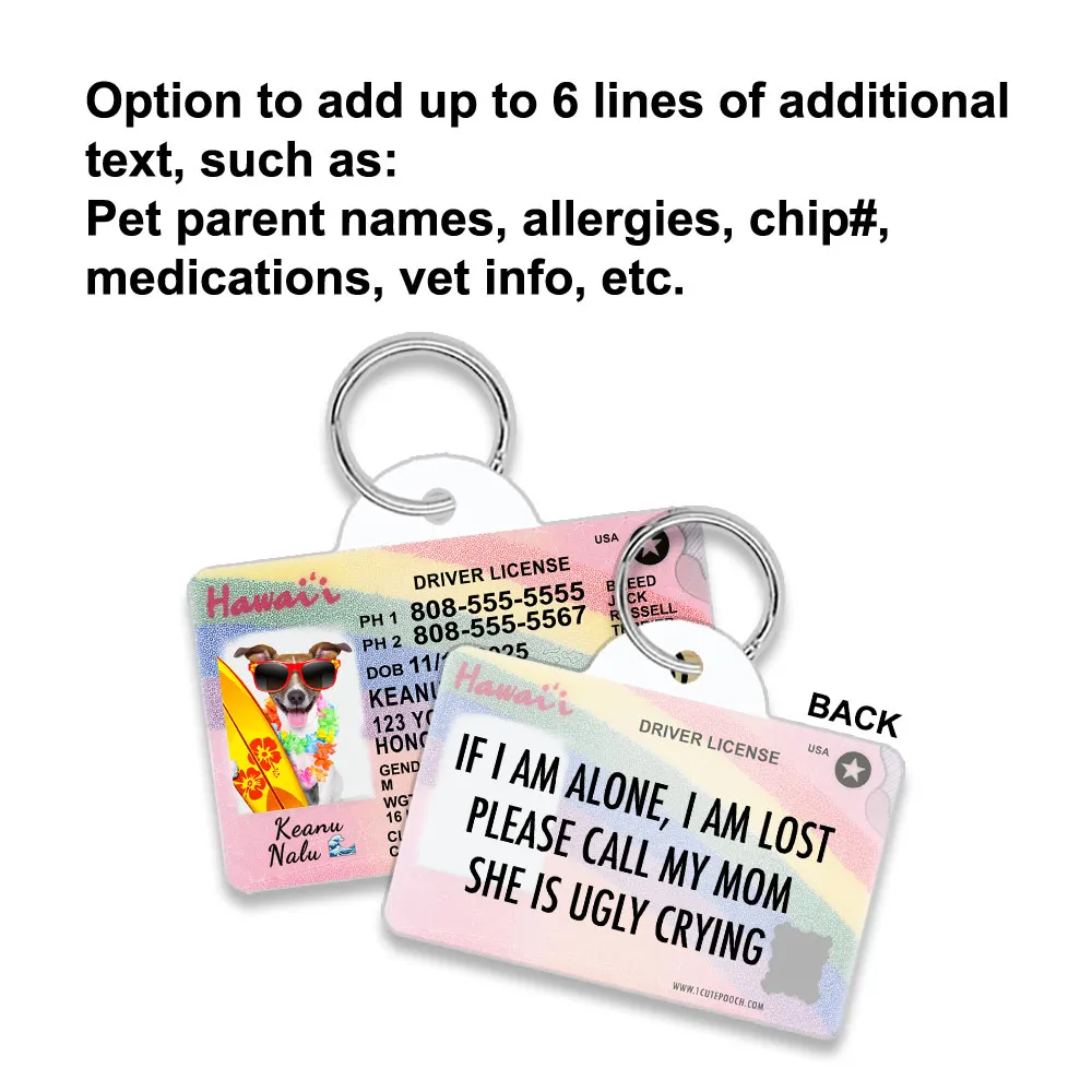 Hawaii2 Driver License ID Tag back